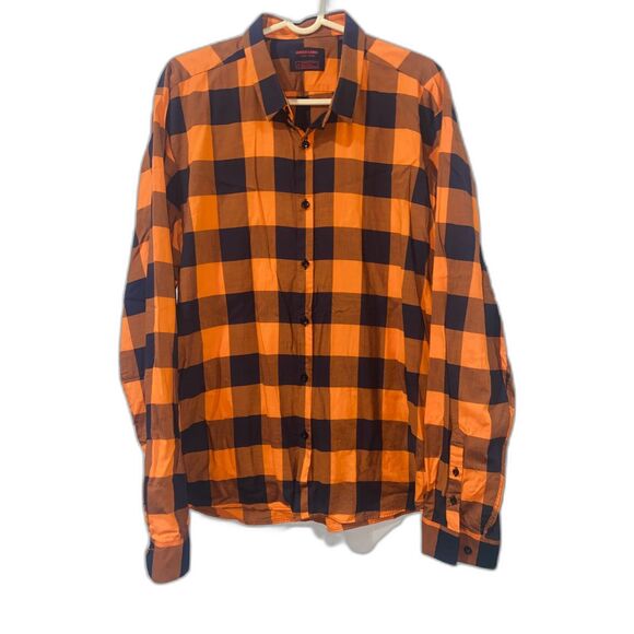 Jared Lang After Hours Mens Button Down Buffalo Plaid Shirt Orange Size 2XL - Picture 2 of 6